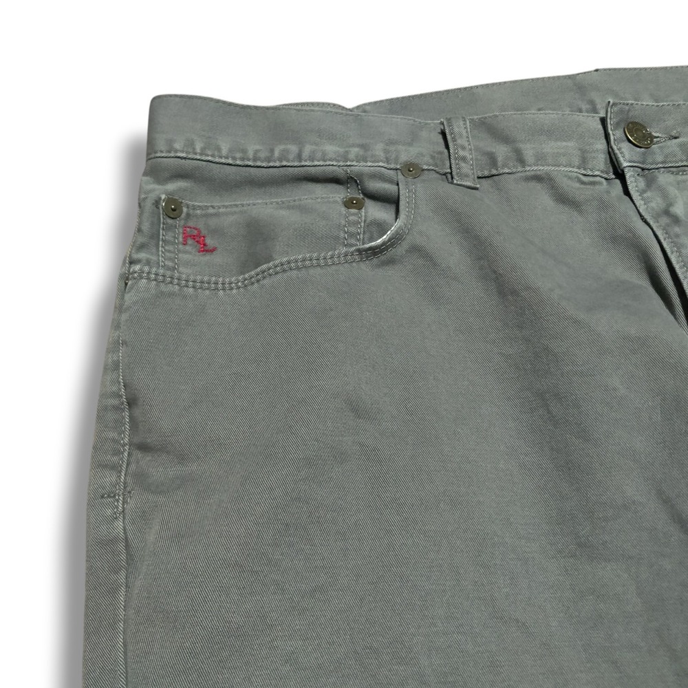 Ralph Lauren Polo Jean Dungarees Pants Mens Measures 36 x 29 Gray Red Stitch.